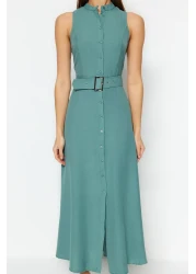  Collection فستان قميص منسوج متوسط الطول بحزام نعناعي TWOSS23EL01628