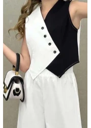 Riccotarz طقم سترة بالازو بنطال علوي غير متماثل اللون للفتيات