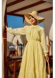 LOCCO فستان فيينا بياقة مربوطة للنساء باللون الأصفر