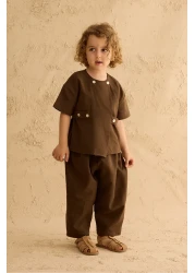 Fahhar Kids Double Button Trousers Suit Bitter Brown