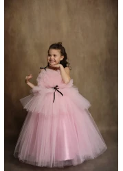 black white wedding فستان سهرة منفوش للفتيات باللون الوردي، فستان الأميرة، فستان عيد الميلاد