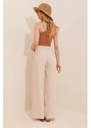 Trend Alaçatı Stili Women's Beige Elastic Waist Relaxed Cut Aerobin Trousers ALC-X6625