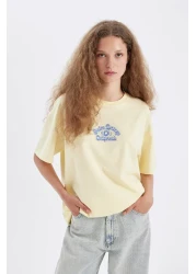 Defacto Oversize Wide Fit Crew Neck Back Printed Short Sleeve T-Shirt D4929Ax24Au