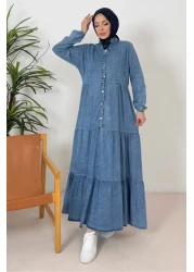 Bestenur فستان نيدل من الدنيم بأكمام الخفاش 1377 - أزرق