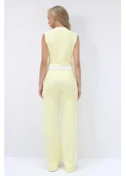 Trend Alaçatı Stili طقم بلوزة قصيرة وسروال بالازو للنساء باللون الأصفر الزبدة ALC-X13916