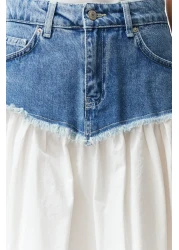  Collection Blue Color Blocked High Waist Midi Denim Skirt TWOSS24ET00142