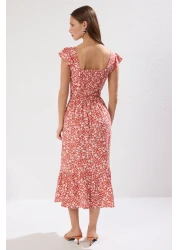  Collection Tile Floral Print Square Neck A-line Viscose Midi Woven Dress TWOSS20EL3331