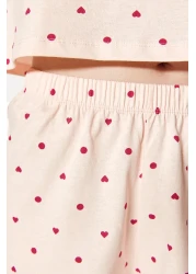  Collection Light Pink 100% Cotton Polka Dot and Heart Shorts Knitted Pajamas Set Thmss21Pt1485