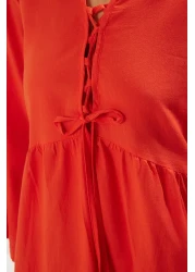  Collection فستان شاطئ ماكسي منسوج باللون الأحمر مصنوع من القطن بنسبة 100% TBESS25EL00015