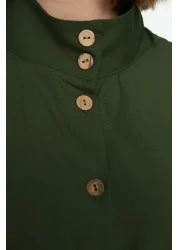  Modest طقم قميص وسروال منسوج بياقة واقفة باللون الكاكي TCTSS21AU0247