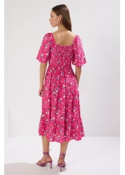  Collection Pink A-line Balloon Sleeve Floral Print Midi Woven Dress TWOSS20EL2323