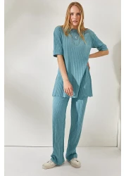 Olalook Women's Mint Green Short Sleeve Lower Top Lycra Suit TKM-19000191