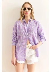 Olalook قميص نسائي بتفاصيل صدفة هندسية أرجواني GML-19001324