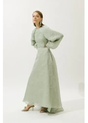 Manuka فستان سهرة من قماش الجاكار الأورجانزا بالنعناع