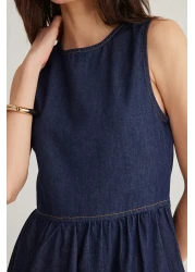  Collection فستان من الدنيم متوسط ​​الطول باللون الأزرق الداكن TWOSS25EL00007