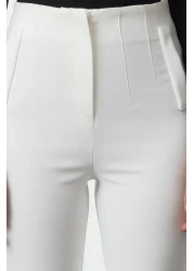  Collection White Cigarette Mold Collet High Waist Ankle Length Woven Fabric Pants Twoss20Pl0515
