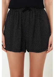  Collection Black 100% Cotton Polka Dot Button Detail Rope Strap Shorts Knitted Pajamas Set Thmss24Pt00335