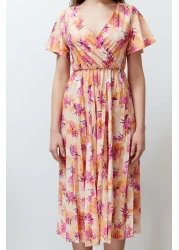  Collection Multi Color Skater/Belt Opening Double Breasted Handkerchief Sleeves Ribbed Stretchy Knitted Midi Dress TWOSS24EL00482