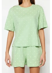  Collection Mint 100% Cotton Polka Dot and Heart Shorts Knitted Pajamas Set Thmss21Pt1485