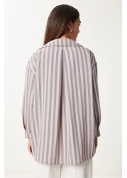 Happiness İstanbul قميص فيسكوز مخطط رمادي اللون للنساء US00966