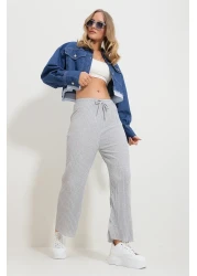 Trend Alaçatı Stili Women's Gray Elastic Waist Loose Trousers ALC-X11545