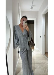 Lady Pixie طقم بنطلون بلوزر من الكتان بزر واحد