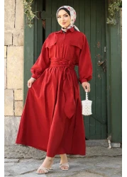 InStyle Double Pocket Balloon Sleeve Red Skirt Suit