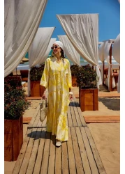 LOCCO فستان نسائي بنمط مختلط أصفر