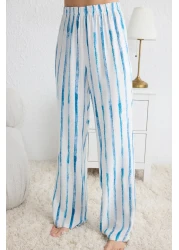  Collection White-Blue Striped Printed Baby Overlock Detailed Viscose Knitted Pajamas Set Thmss25Pt00141