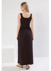  Collection Premium Brown Midi Knitwear Dress - Crew Neck, Sling, Custom Yarn Twoss25El00333