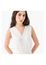 Lee Cooper فستان Lee Cooper متعدد الطبقات بدون أكمام مع تفاصيل دانتيل وفتحة رقبة على شكل حرف V