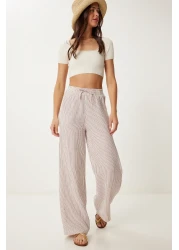 Lovelyİstanbul Striped Muslin Palazzo Trousers Bordo Bone Lsa0010