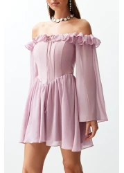  Collection Dusty Rose A-Line Lined Flounces Woven Chiffon Short Evening Dress Night Graduation Dress Tprss23El00096