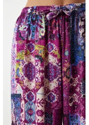 Happiness İstanbul بنطلون نسائي من الفسكوز بالازو منقوش باللون البرقوق إكرو EN00606