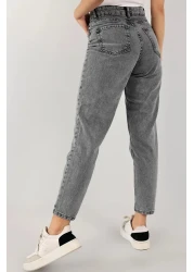 JILLY Krs Smoked Mom Jean High Waist Detail Boyfriend Jeans