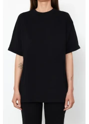  Collection طقم تي شيرت وبنطلون أسود كبير الحجم بأرجل واسعة - 100% قطن TWOSS24AU00059