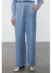  Collection Satin Woven Navy Blue Shirt and Trousers Set - Accessory Detailed TWOAW25AU00088