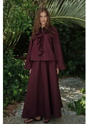 Hooopstore Boho Voile Burgundy Blouse Skirt Set