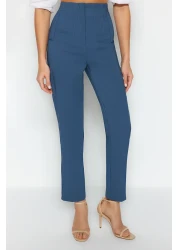  Collection High Waist Indigo Cigarette Pants - Collet and Ankle Length, Woven Fabric Twoss20Pl0515