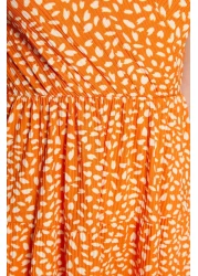  Collection Orange Printed Double Breasted Neck Mini Stretchy Knitted Dress TWOSS21EL0241