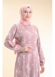 sefamerve فستان منقوش بأكمام مطاطية 2047-01 مسحوق