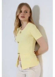 Butik Beyza Lycra Blouse with Sun Button Detail