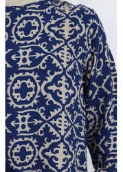 sefamerve فستان منقوش من قماش الفسكوز 0036-03 أزرق داكن