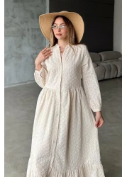 Olcay فستان غيبور بطول متوسط ​​مع أزرار بيج 9351-E