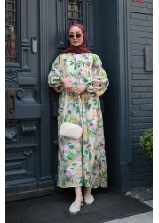 LOCCO فستان نسائي منقوش باللون الأخضر