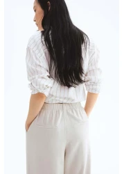 H&M بنطلون واسع من مزيج الكتان