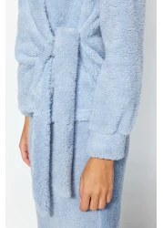  Collection Light Blue Double Breasted Collar Wellsoft Winter Knitted Pajamas Set Thmaw24Pt00033