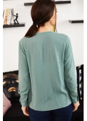 armonika Women's Turquoise Collar Tied Patterned Shirt ARM-20K001150