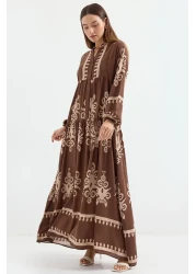 Bigdart موديل 2423 فستان بني منقوش أصلي