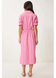 Happiness İstanbul Women Pink Striped Slit Ayrobin Dress Rg00062